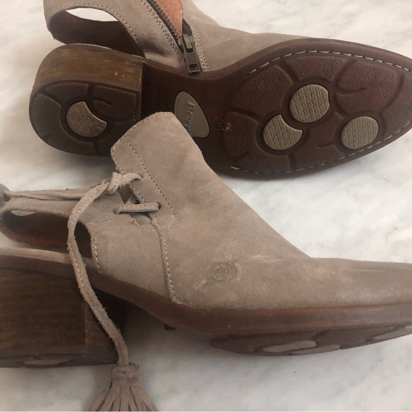 Born Chunky Heel Slingback Zip Side Open Heel light Suede Bootie Boot Size 7.5M - Picture 4 of 8